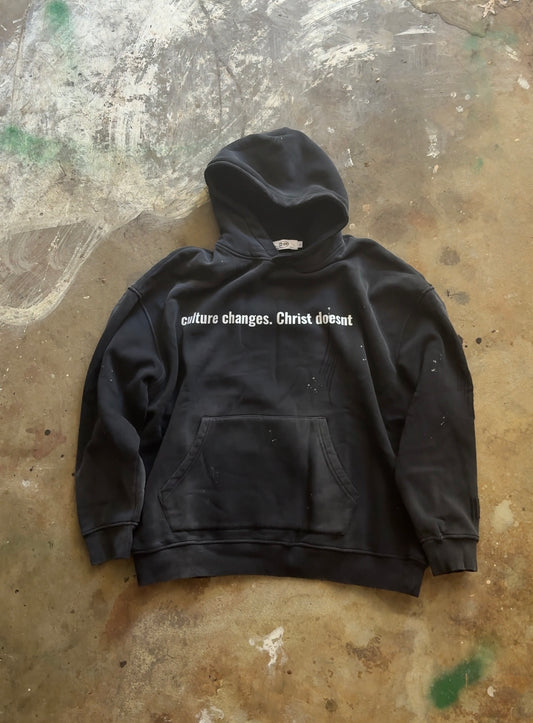 "culture changes, Christ doesnt" frayed hoodie